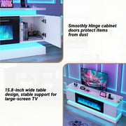 Blotout 71 Fireplace TV Stand with 40 Fireplace, LED Lights & Power Outlet for 85/80/75 Inch TV, Modern Gaming Entertainment Center with High Gloss Cabinet, Media TV Console for Living Room (White)