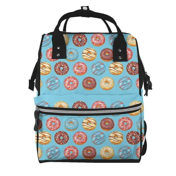 Fotbe Cute Donut Mochila Maternidad - Lona de Sarga Impermeable, Mochila de Pañales de Gran Capacidad con Múltiples Bolsillos y Correas Ajustables