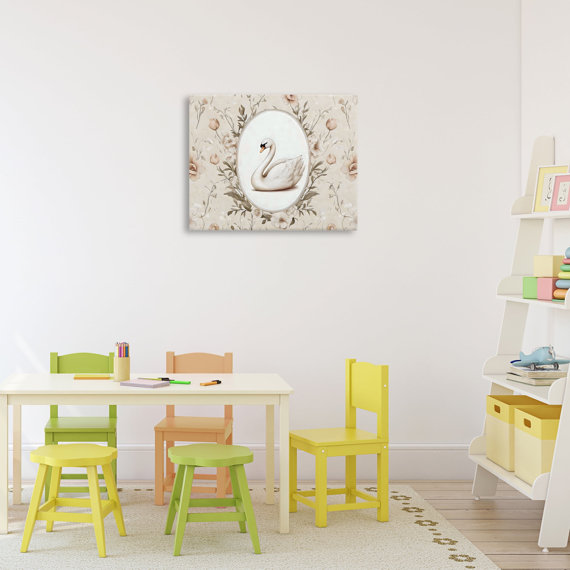 Stupell Industries Swan Vignette in Floral Border Canvas Wall Art, design by Arlington Prints