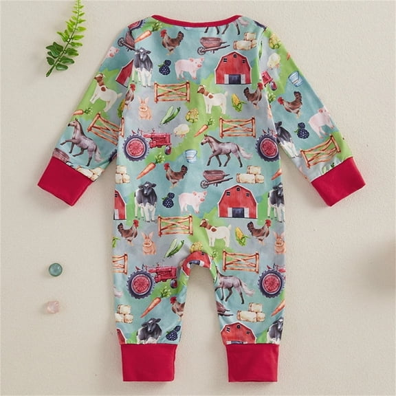 MEZZALL Boys Western Style Zip Up Bodysuit Casual Long Sleeve Romper With Cartoon Prints Toddlers O-Neck Infant Cute Back To School Onesie