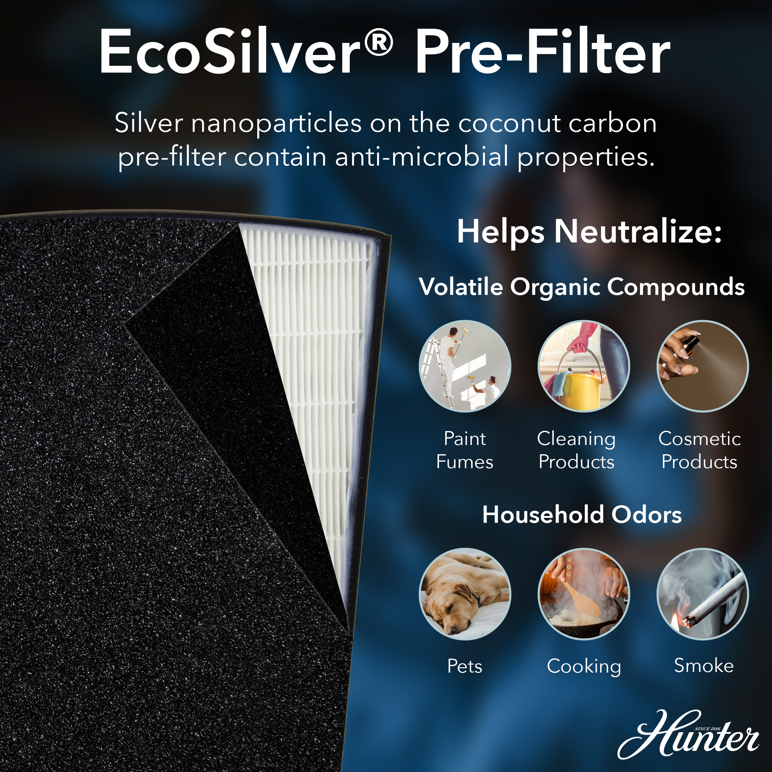 Hunter HP800 True HEPA Air Purifier Value Bundle w/Extra Filter, Gray