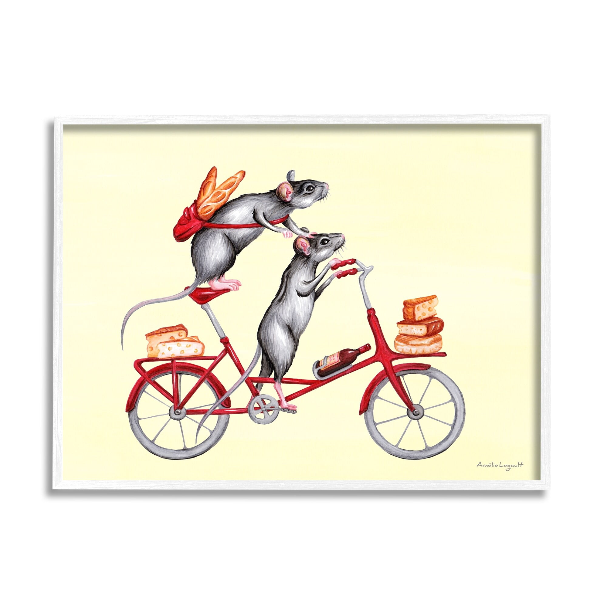 Stupell Industries Mice On Bicycle Carrying Picnic Lunch Bread Cheese Graphic Art White Framed Art Print Wall Art, Design by Amelie Legault