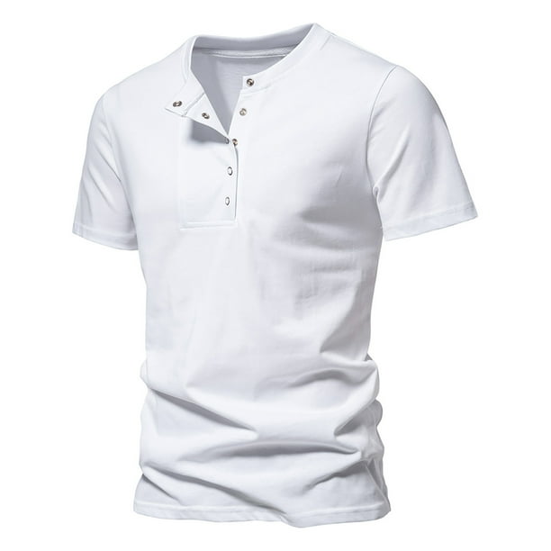 Playeras Elvqul para Hombre Algodón Casuales Manga Corta sin Estampado Blanco Cuello Redondo