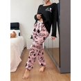 thumbnail image 4 of Womens Multicolor Heart Print Long Sleeve Pajama Set, Soft Cozy Sleepwear, 4 of 7