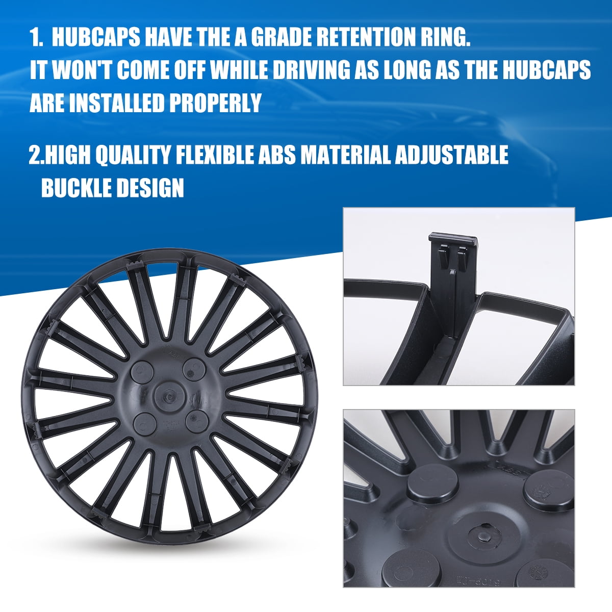 Hubcaps 15", Wheel Cover Universal R15 Hub Caps, Snap On Car Pickup Truck SUV (Not fit for toyota Prius All Models) , Black, Set of 4, ABS & PC Material, 15-Inch, BLACK MATTE