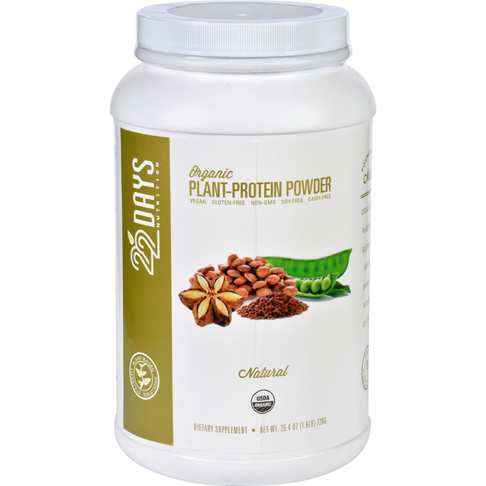 22 Days Nutrition Plant Protein Powder Organic Natural 25.4 oz