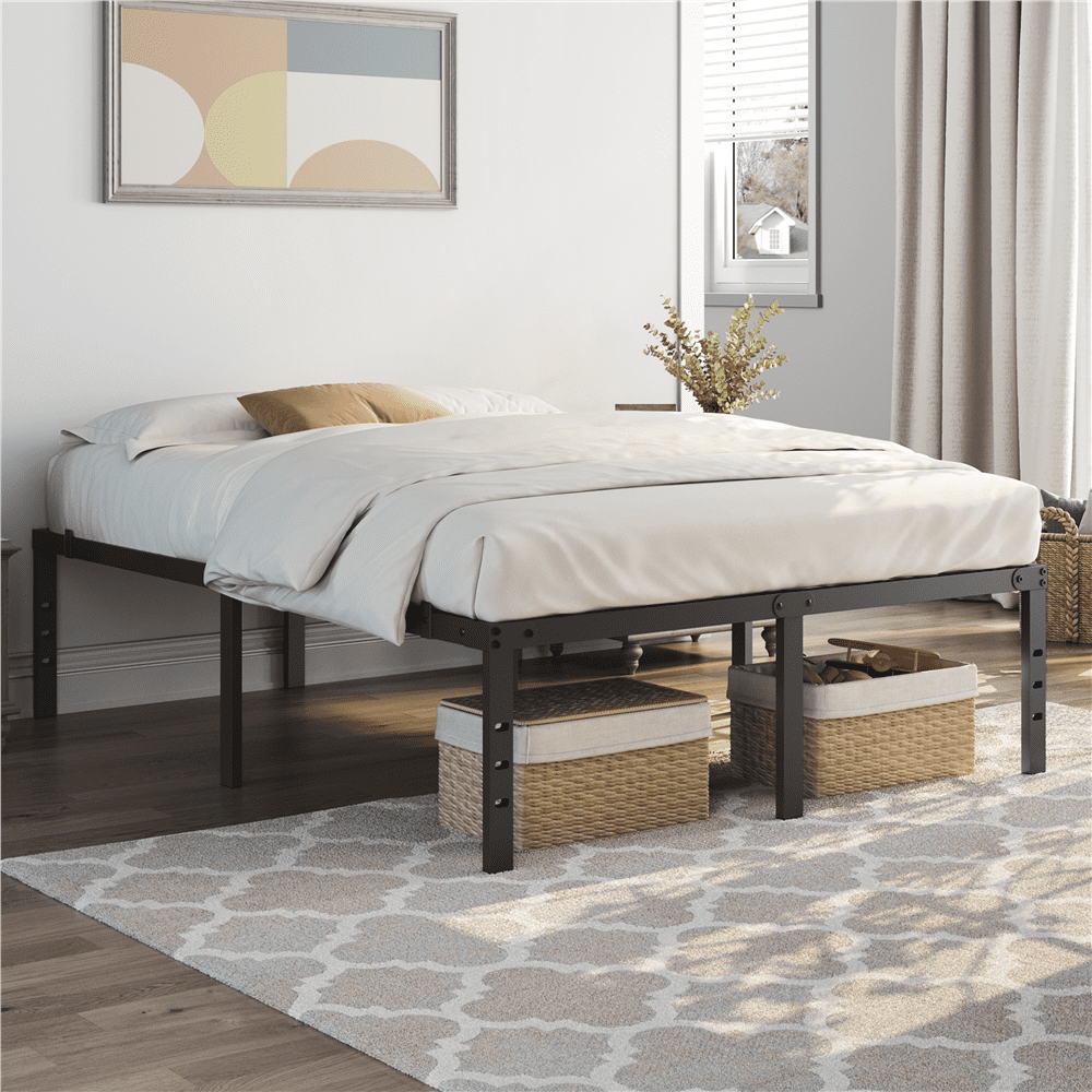 Alden Design Queen Size 18" Platform Bed Frame, No Box Spring Needed, Adult, Black