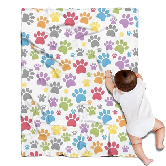 White Dog Paw Footprint Blanket,Comfortable Soft Flannel Throw Blanket,All Season,Warm Lightweight Blankets for Sofa Bed Couch Living Room Chair,30"x40"