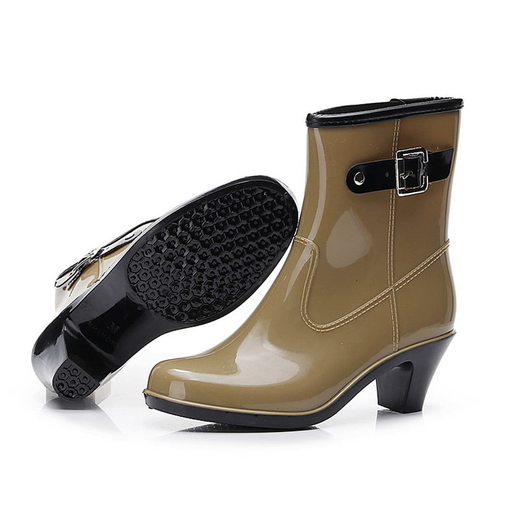 Shldybc Women's Ankle High Rain Boots WHigh Heel Water Proof Shoes, Short Rain Boots for Women and Water Proof Garden Shoes, Ankle Rain Shoes and Outdoor Work Shoes on Clearance