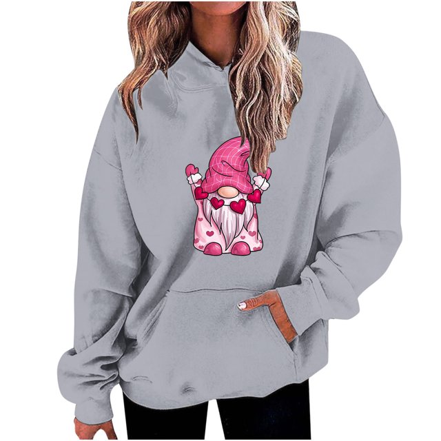 Birdeem Mode Décontractée pour Femmes Impression de la Saint-Valentin Hauts à Manches Longues Sweat à Capuche