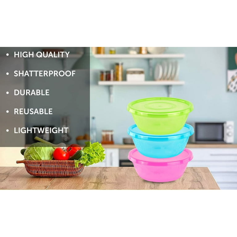 DecorRack Serving Bowl with Lid, Extra Large Bowl for Salad,  Snacks, Dough Kneading, Durable Big Plastic Mixing Bowl with Tight Lid,  Vibrant Party Decor, Random Colors (1 Container): Salad Bowls