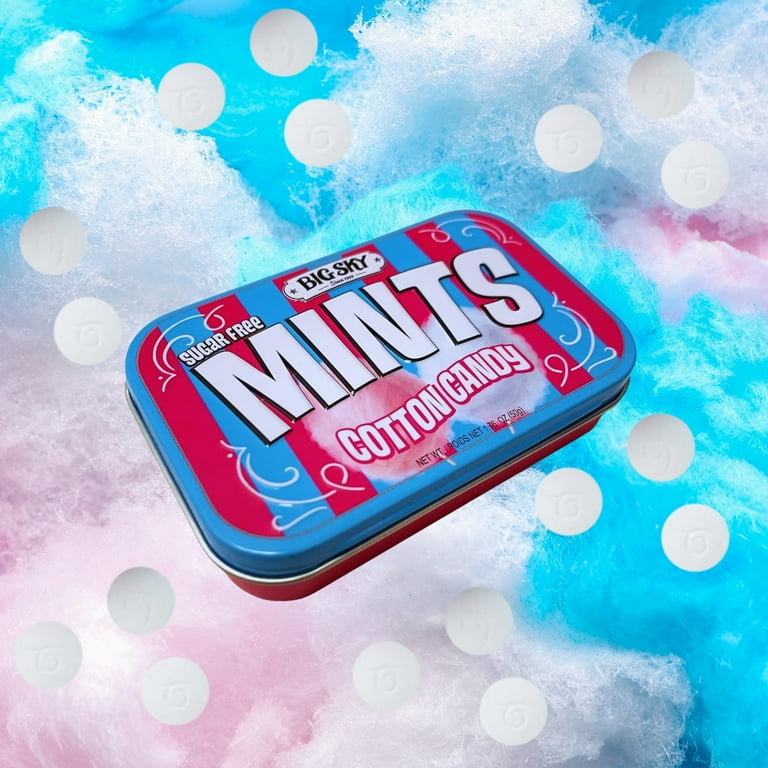 Big Sky Cotton Candy Mints, Pink & Blue Tin Box Storage for Party