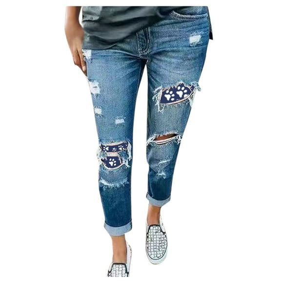 Plus Size Ripped Jeans Women Jeans Cat Paw Print Ripped Jeans Plus Size Trousers Jeans for Women Ripped Ripped Jeans Women