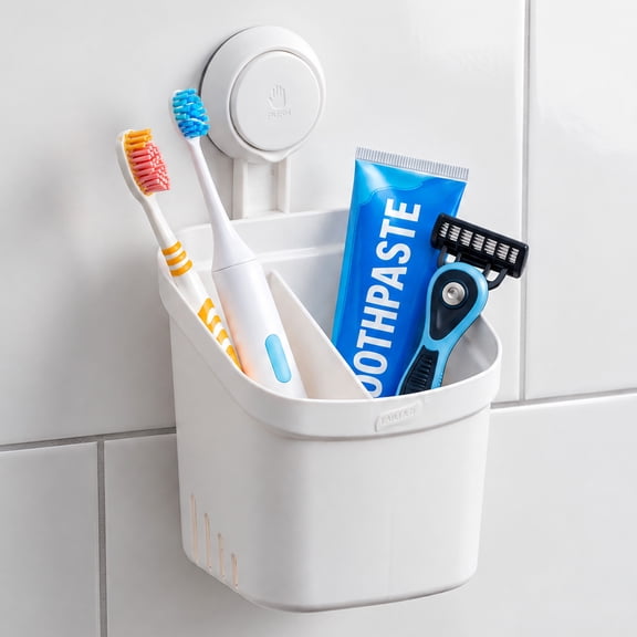 TAILI Toothbrush Holder with Adjustable Dividers and Drainage, for Electric Toothbrush & Toothpaste, White