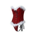 thumbnail image 3 of Christmas Corset Tops Bodysuit Women Vintage Feathers Trim Front Buckle Shapewear Mrs. Claus Costume Bustier, 3 of 7