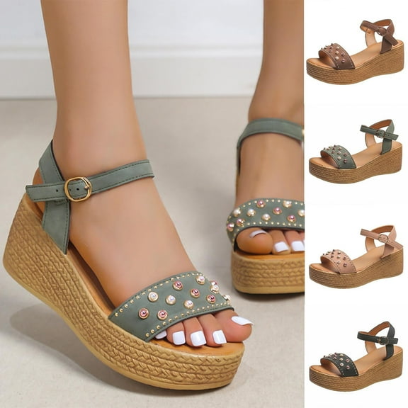 Fesfesfes Platform Sandals Peep-toe Pump Summer New Peep-Toe Retro Wedge Heel Platform Sandals Women's Roman Shoes 8.5(41)