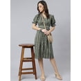 thumbnail image 3 of Janasya Women's Olive Cotton Chevron Printed A-line Western Dress, 3 of 8