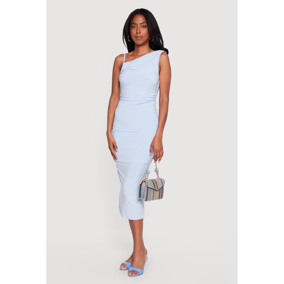Women's Twisted Strap Asymmetrical Neckline Midi Dress