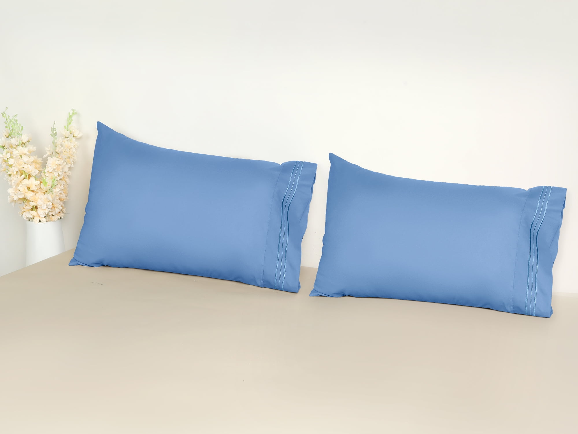 Unique Bargains 2 Pack Polyester Pillow Cases Pillow Covers Queen Blue Gray