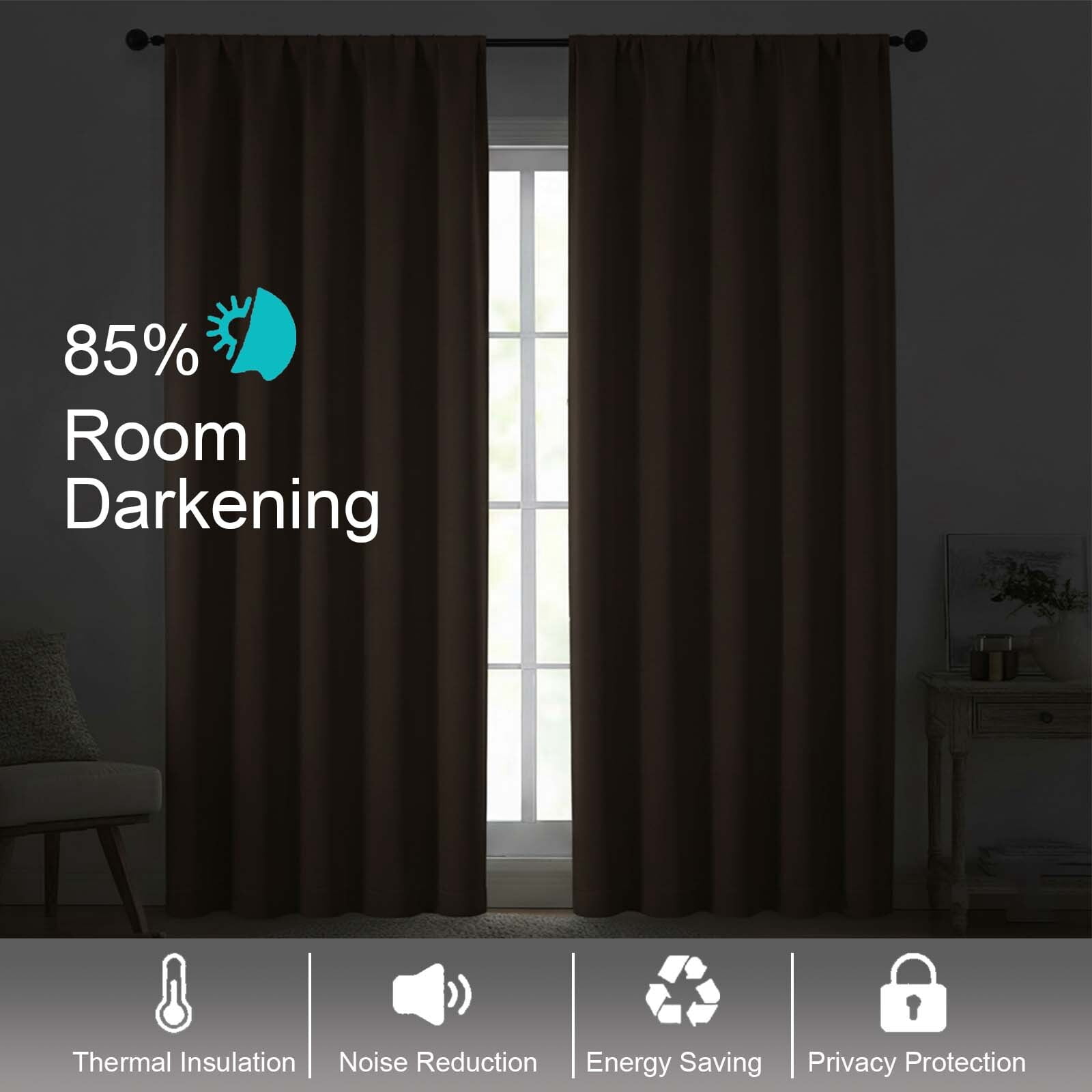 Patin Brown Blackout Curtains for Bedroom 90 Inches Long 2 Pcs, Rod Pocket Room Darkening Window Curtains, Privacy Thermal Insulated Drapes for Living Room Dining Room, Each Panel 50" W x 90" L