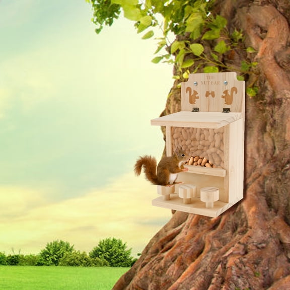 Squirrel Feeders for Outside Tree,Wooden Squirrel Picnic Table Feeder Fill Corn Cob Peanuts,Funny Hanging Squirrel Picnic Table Feeders for Outside with Stable Squirrels Stool