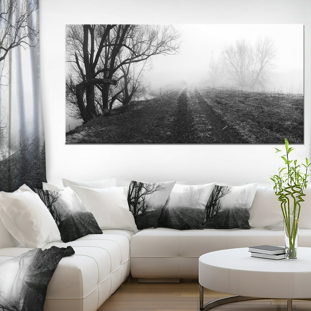 Black and White Misty Landscape Panorama - Landscape Canvas Art Print