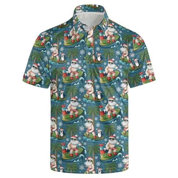 Mens Golf Polo Shirts Christmas Printed Leisure Loose Fit Stylish Relaxed Mens Fall Clothing,Dark Green,XL