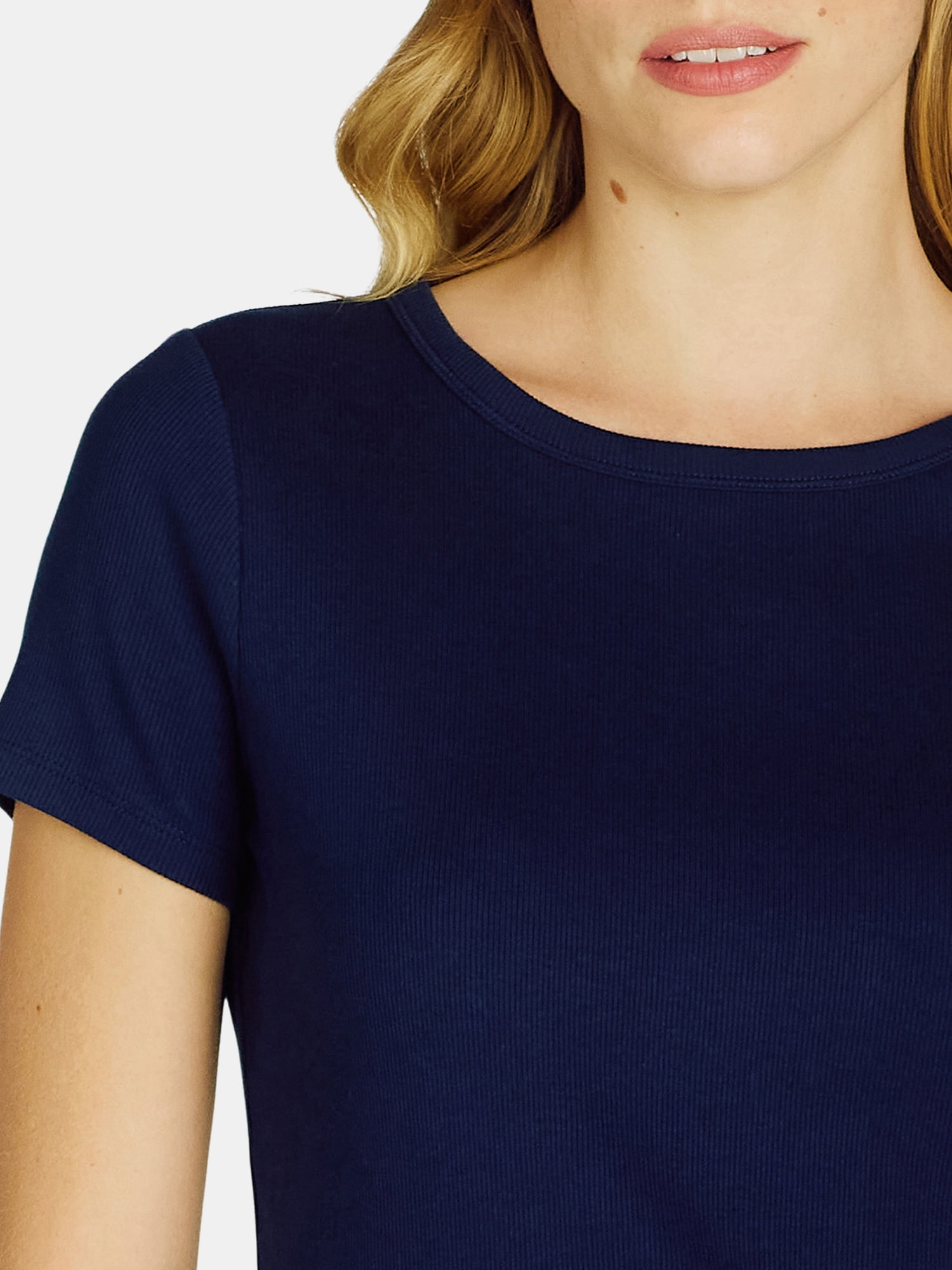 Time and Tru Women’s Rib Crewneck Tee with Short Sleeves, Sizes XS-XXXL