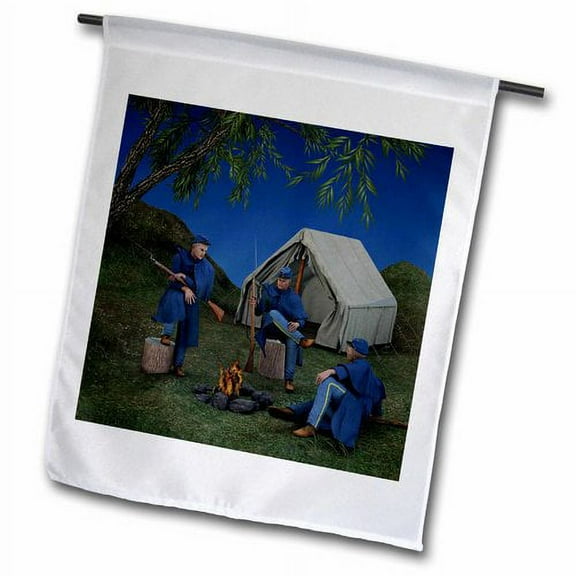 3dRose, Civil War Union Soldiers around a Campfire, 12 x 18 inch Garden Flag