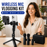 Acuvar Vlogging Kit For iPhone With Wireless Microphone, LED Light And Tripod, Phone Video Recording Kit With Remote And Case