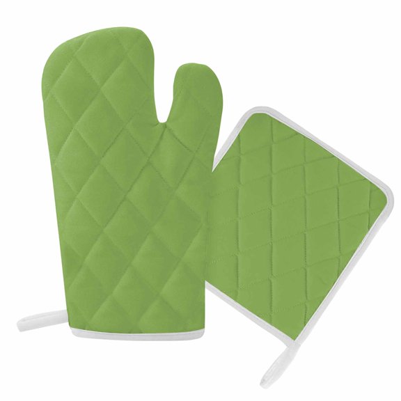 Oven Mitt and Pot Holders SetGreen Heat Resistance Oven Gloves with Non-Slip Surface Kitchen Oven Mitts and Hot Pads for Cooking Baking Grilling BBQ, Solid Color