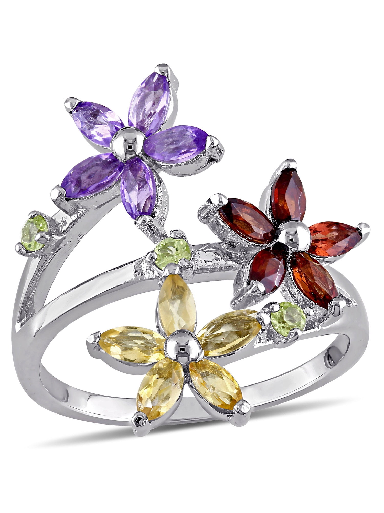 Irish Claddagh Multigemstone Heart Cz Rose Gold plated .925 Sterling Silver Ring 