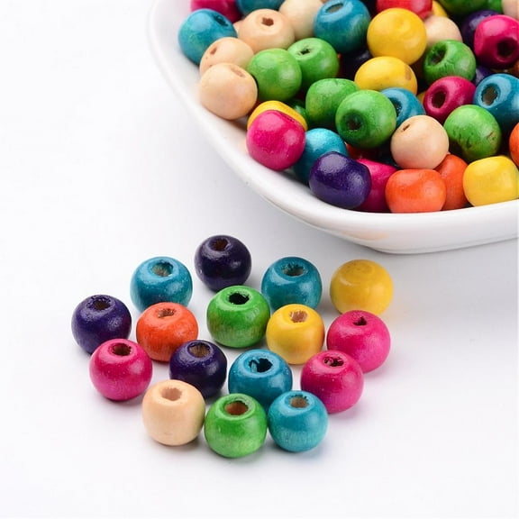 200pc Dyed Natural Wood Beads Round Lead Free Mixed Color 8x7mm Hole: 3mm Material Wood