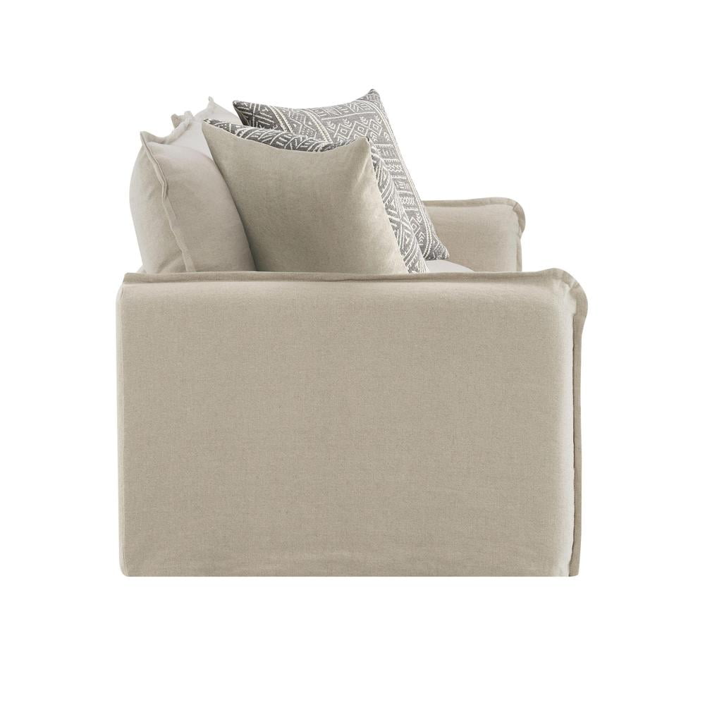 ACME Upendo Contemporary Linen Fabric Loveseat with 2 Pillows in Beige