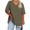 thumbnail image 2 of Pitauce Womens Plus Size V-Neck T-Shirts Summer Oversized Blouses Short Sleeve Drop Shoulder Tees Casual Loose Tunic Tops S-5XL, 2 of 4