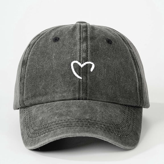 Wuxian Women Sun Hats Fashionable Heart Embroidered Baseball Cap Vintage Distressed Washed Summer Running Breathable Lightweight Adjustable Casual Travel Sports Trucker Hat,Black,One Size
