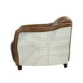 thumbnail image 3 of Faux Leather Upholstered Chair Wooden with Aluminium Patchwork, Brown and Silver, 3 of 5