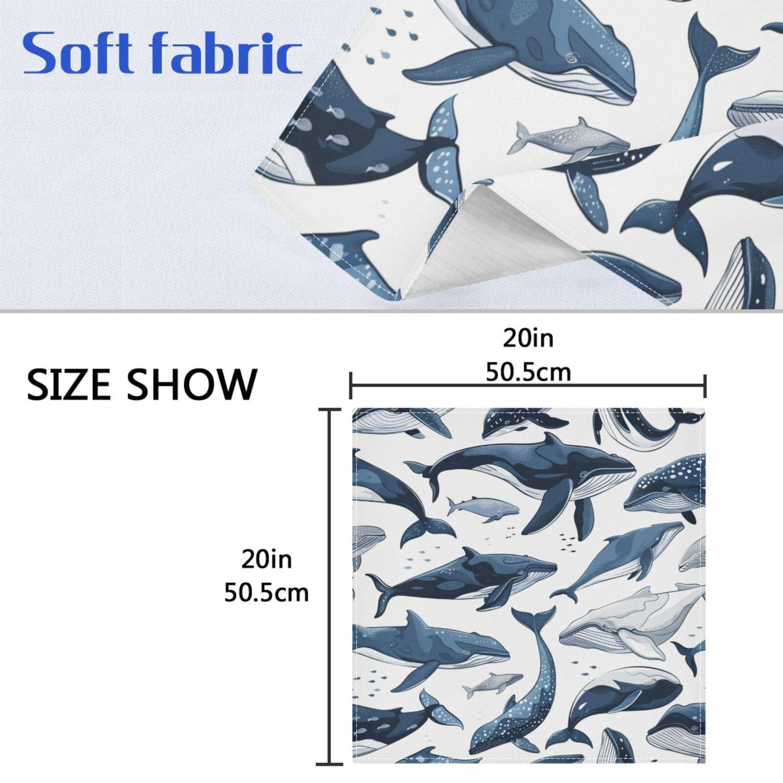 JSTEL Whale Print Cloth Napkins Set of 6, 20x20 Inch Washable and Reusable Napkin for Decoupage Dinner Party Everyday Use