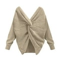 thumbnail image 3 of Manxivoo Sweaters for Women Women's Two Piece V Neck Knotted Over Open Back Knit Sweater Topdacron Sweaters for Women Beige, 3 of 4
