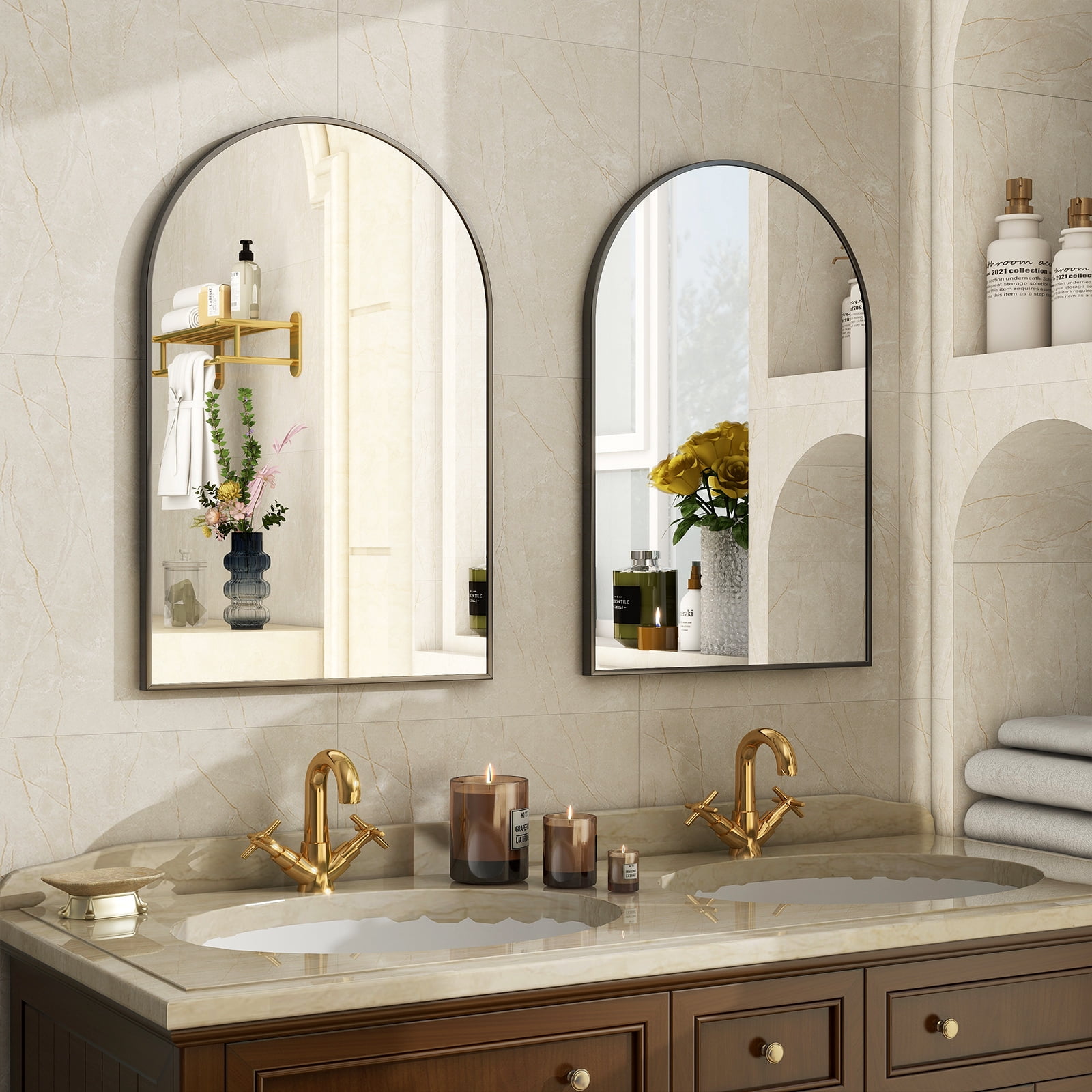 SHATTERVUE 24"x 16.1" Arched Vanity Mirror Bathroom Mirror Wall Mounted, Black