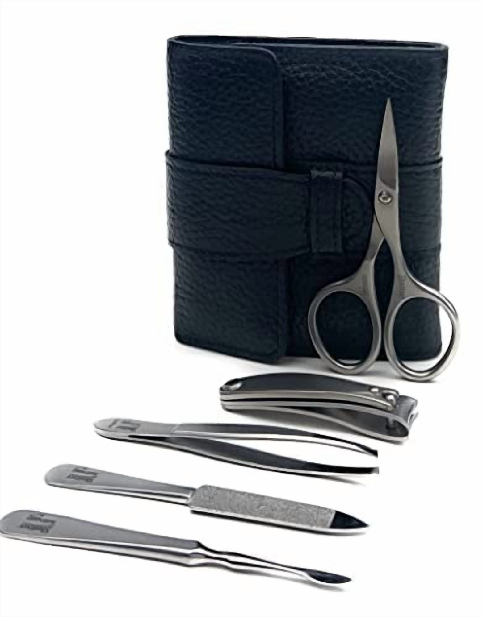 Shpitser Nail Kit, Manicure and Pedicure Women Set of 5 tools: Scissors, Clipper, Tweezers, Nail Cleaner, Nail File, Made of Sturdy Stainless Steel, In Italian Leather Case, Made in Germany (Black)