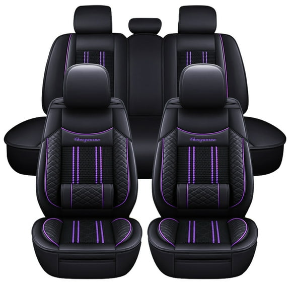 Maidao Car Seat Covers Full Set for Lada for Vesta 2015-Present 5 Seats Waterproof Premium Leather Front and Back Seat Protectors Black and Purple