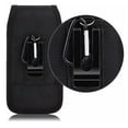 thumbnail image 6 of For Apple iPhone 16 Plus (6.7") Vertical Nylon Canvas Holster Universal Cell Phone Pouch Velcro Closure with Credit Card Slot & Belt Clip Loop Carabiner - Black, 6 of 8