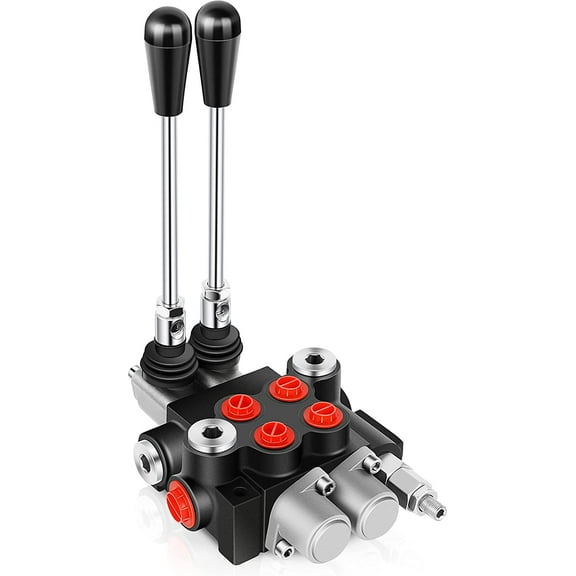 Hydraulic Flow Control Valve 2 Spool 21 GPM SAE Ports Adjustable Relief Lever Handle Double Acting Parallel Center Tractor Loader W/ Joystick for Small Tractors/Tanks Loaders Log Splitters 3600 PSI
