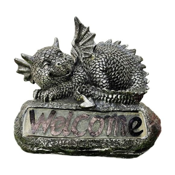S SERENABLE Dovewill Solar LED Resin Welcome Sign Yard Garden Dragon Statue Front Door Decor