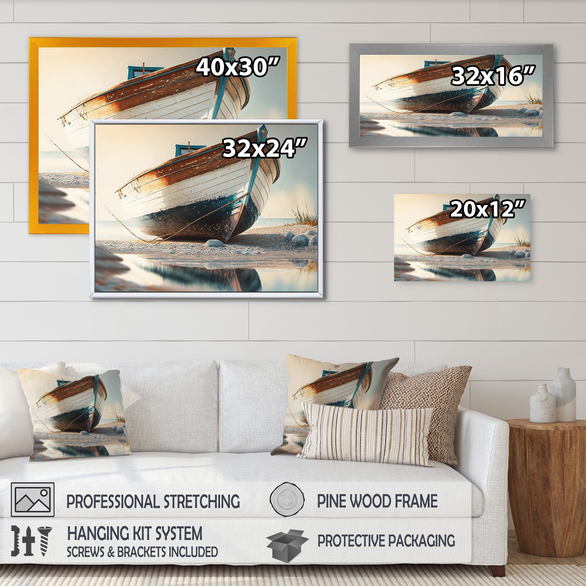 Designart Boat On Shore I Canvas Wall Art