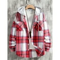 thumbnail image 5 of Domuza Men's Flannel Hoodie Shirts Casual Fashion Long Sleeve Button Up Plaid Shirt Fall Lightweight Classic Checkered Blouse with Two Pockets Red L, 5 of 5