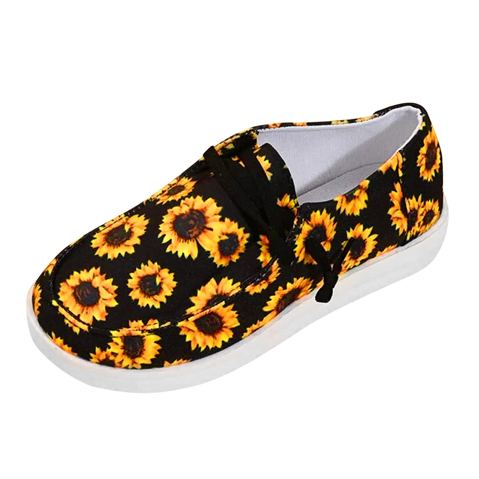 Womens Slip On Shoes Lace Up Flatform Canvas Shoes Floral Print Walking Shoes Daily Casual Shoes Sneakers for Women 