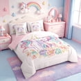 thumbnail image 2 of Manfei Chic Unicorn 7pcs Bedding Comforter Set,Cartoon Animal Queen Bedding Sets,Colorful Flower Floral Queen Sheet Sets For Girls,Ultra Soft Home Decor Reversible, 2 of 8