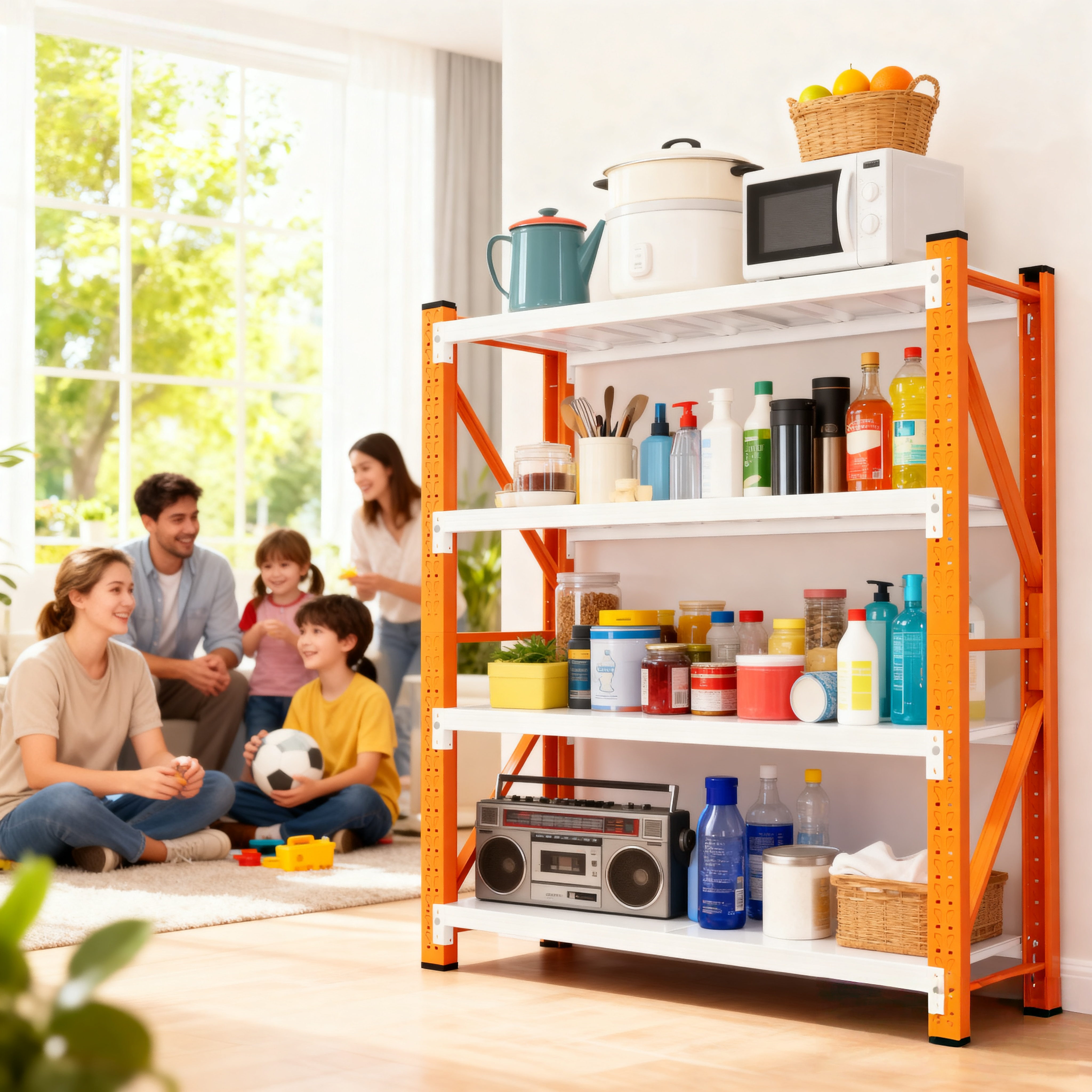 Welfiya 4-Tier Garage Storage Shelves,79"H Heavy Duty Garage Shelving Unit,Adjustable Industrial Metal Shelf System,4500lbs Capacity,Tool Organizer for Garage,Workshop,60"W x 20"D x 79"H,Orange&White